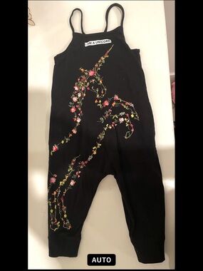 Burberry Black Kids One-Piece with Floral Unicorn Embroidery